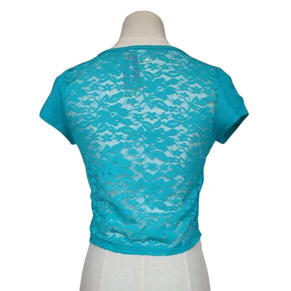 Wet Seal Bozzolo Teal Short Sleeve Crop Top - Picture 6 of 7